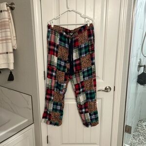 aerie Multicolor Plaid & Leopard Patchwork Joggers